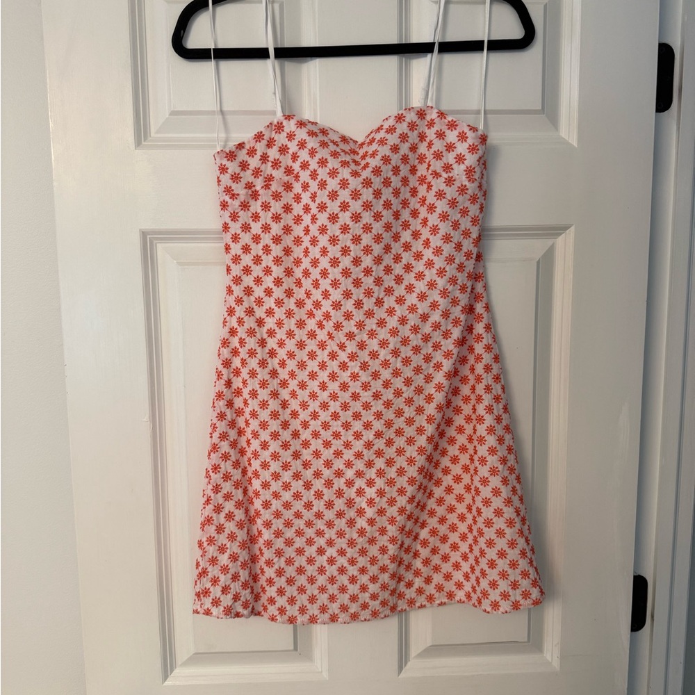 Sweet Daisy Sundress - White with Orange Floral Print